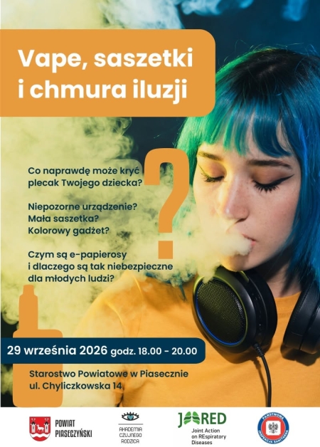 Serdecznie zapraszamy na pierwszą w tym roku szkolnym Akademię Czujnego Rodzica pt. „Vape, saszetki i chmura iluzji”.