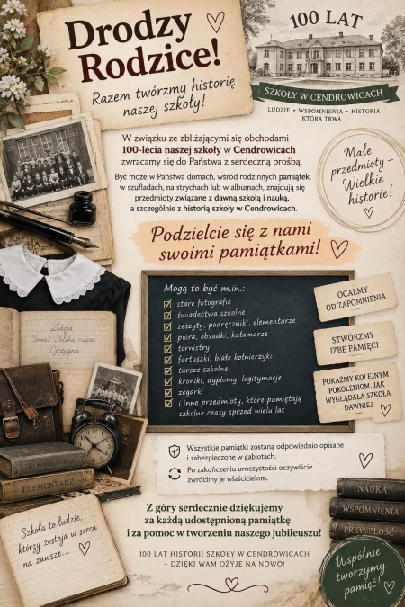 Wspólnie ocalmy historię 100 lat szkoły w Cendrowicach – prośba o udostępnienie pamiątek
