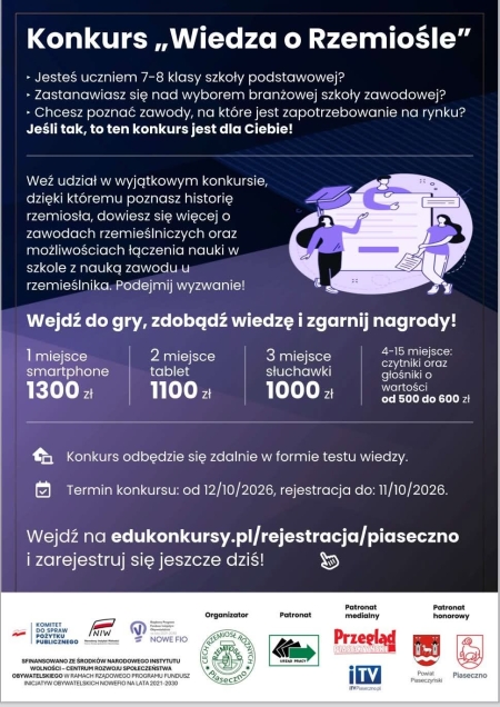Konkurs „Wiedza o Rzemiośle” – zapraszamy uczniów klas VII i VIII!